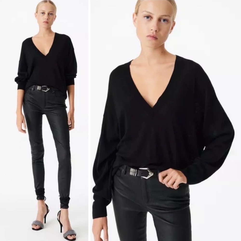 IRO Haru V-Neck Sweater Top Pullover Black Wool Cashmere Loose Fit Draped S